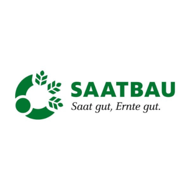 Saatbau Logo in Grün mit stilisiertem Blattkreis und dem Slogan ‚Saat gut, Ernte gut.‘