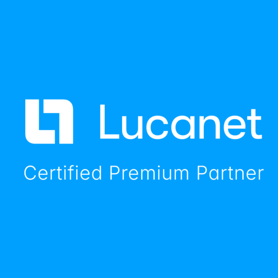Logo von Lucanet mit der Auszeichnung ‚Certified Partner‘ auf lila Hintergrund.